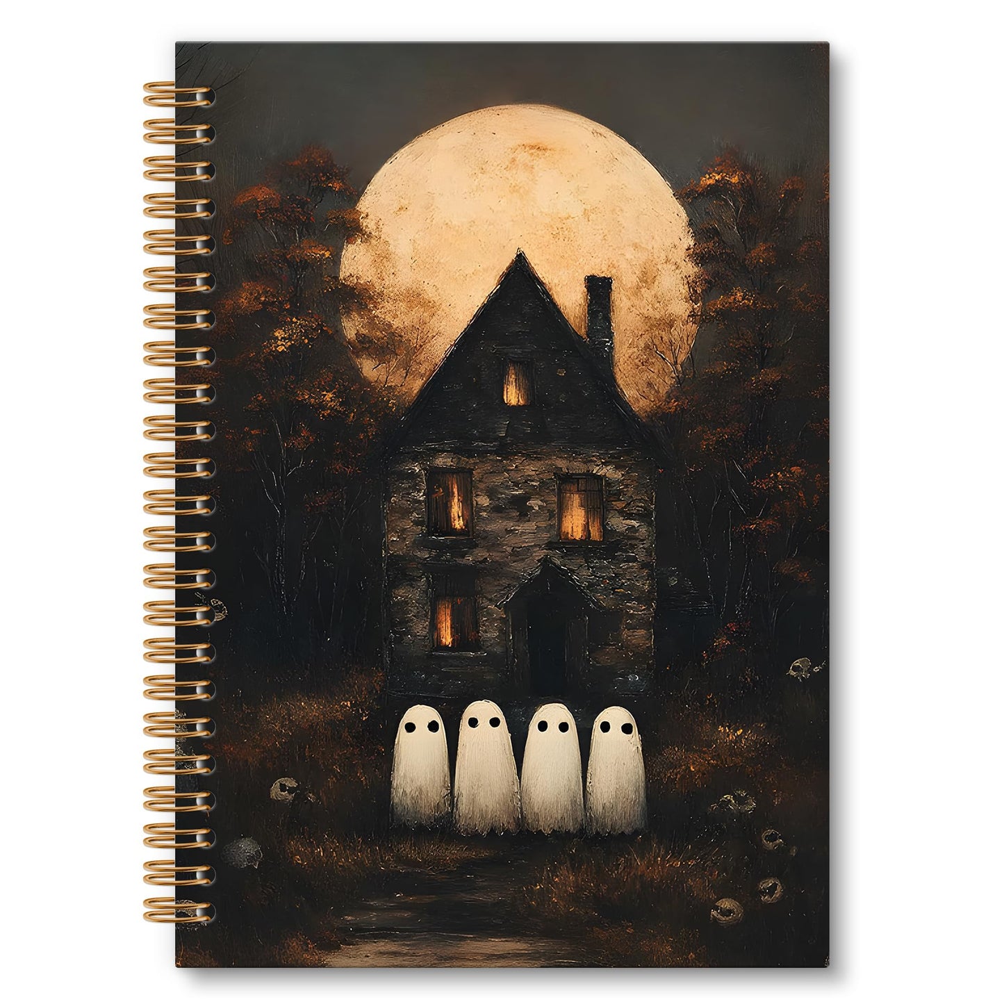OINDADE Halloween Ghost Notebook Journal, Vintage Dark Moon Ghost Spiral Notebook, Autumn Fall Ghosts Notebooks Gifts for Women Men, Vintage Fall Halloween School Office Supplies, 6x8.2In