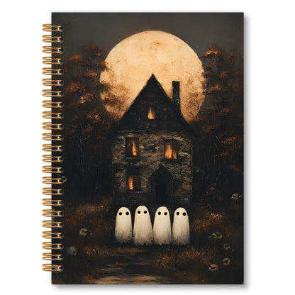 OINDADE Halloween Ghost Notebook Journal, Vintage Dark Moon Ghost Spiral Notebook, Autumn Fall Ghosts Notebooks Gifts for Women Men, Vintage Fall Halloween School Office Supplies, 6x8.2In
