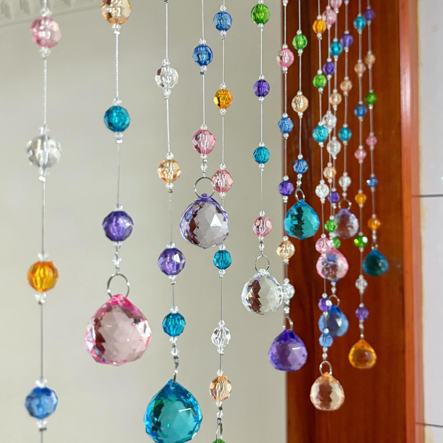 Alpengulen Crystal Beaded Curtain, 20 Strands Acrylic Multicolor String Beads for Doorways and Windows, String Room Divider (Ocean Jewel)