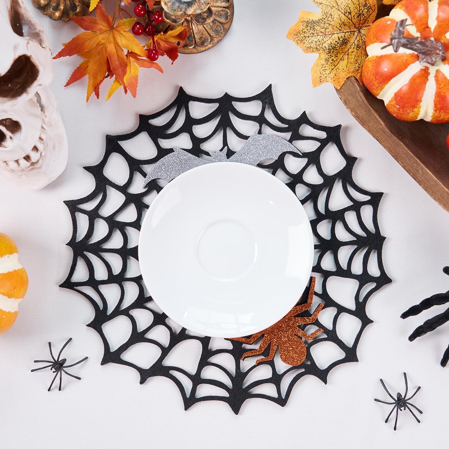 Halloween Spider Web Placemats Set of 8, Hollow Out Spider Web Dining Table Decor, Ideal for Holiday Party Decorations
