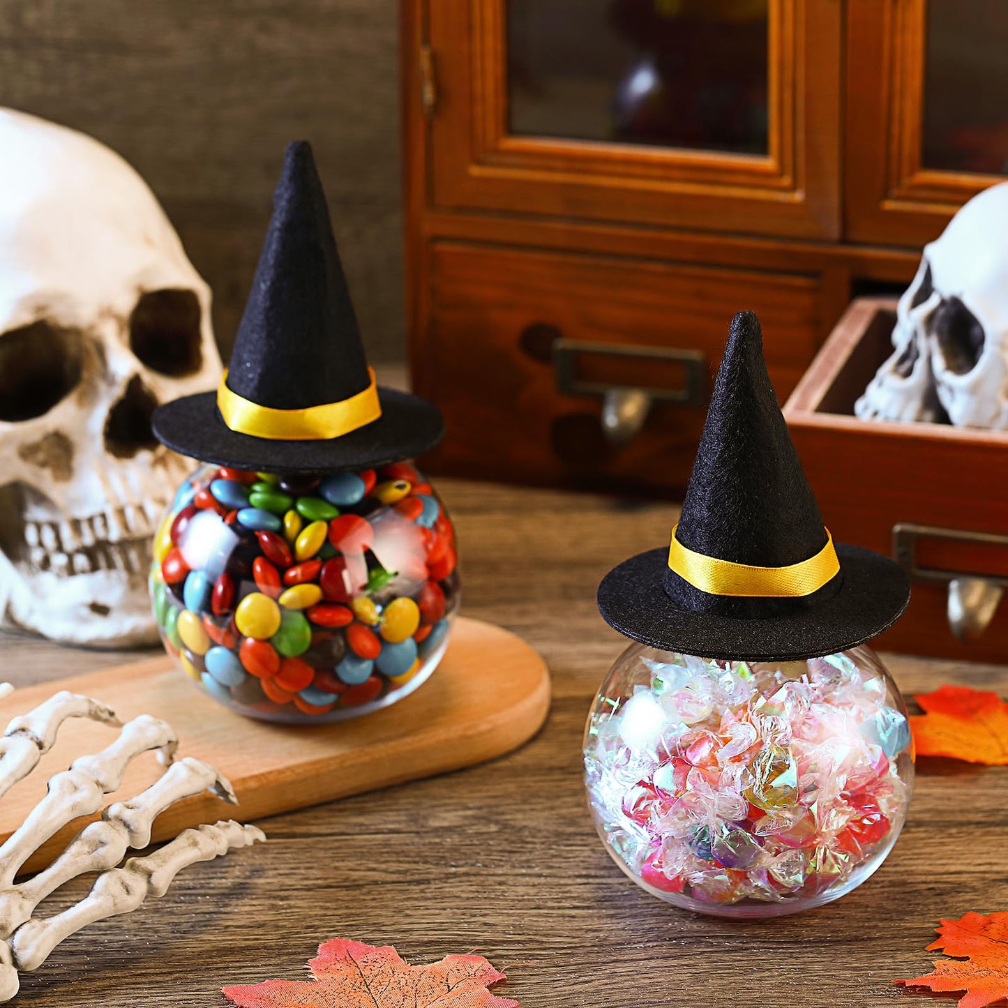 Baderke 12 Pcs 13.5 oz Spherical Plastic Potion Bottles with Hat Ball Shape Round Bottles for Drink Candy Jar Halloween Table Decoration DIY Crafts Gifts(Black)