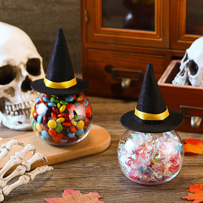 Baderke 12 Pcs 13.5 oz Spherical Plastic Potion Bottles with Hat Ball Shape Round Bottles for Drink Candy Jar Halloween Table Decoration DIY Crafts Gifts(Black)