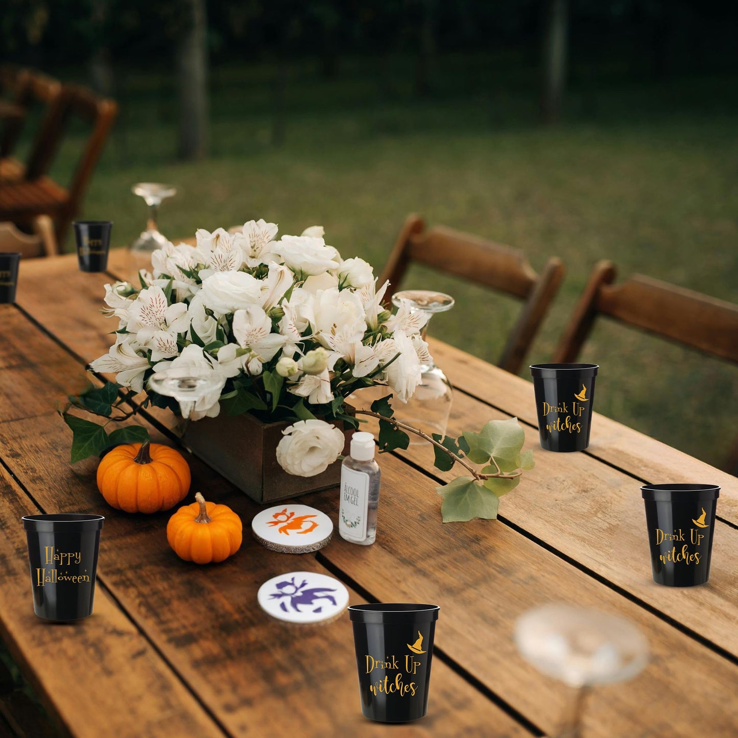 Drink Up Witches Halloween Cups For Adults, Set of 12 Black Party Cups, 16 Oz Each Reusable Plastic Cup, Halloween Party Favors For Adults, Perfect Spooky Cup for Drinkware and Decorations