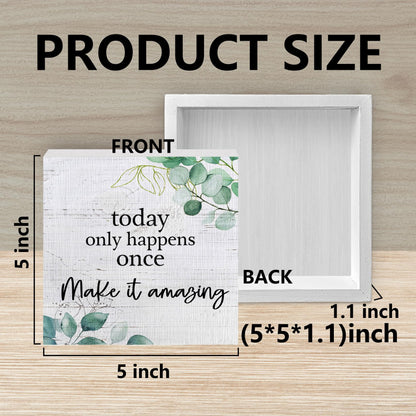 ANIANG Inspirational Wooden Box Sign, Motivational Desk Decor, Rustic Modern Farmhouse Decor, Today Only Happens Once Make It Amazing Wood Block Box Sign Plaque for Office Home Shelf