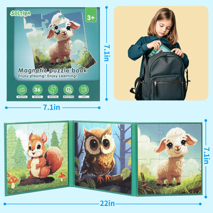 Magnetic Puzzles for Toddlers 3-5 36PCS-3 Animal Themes Magnetic Puzzles for Kids 4-6 Travel Puzzle for Airplane/Car/Road Trip/Gift Toys for 3 4 5 6 Year Old Girls and Boys