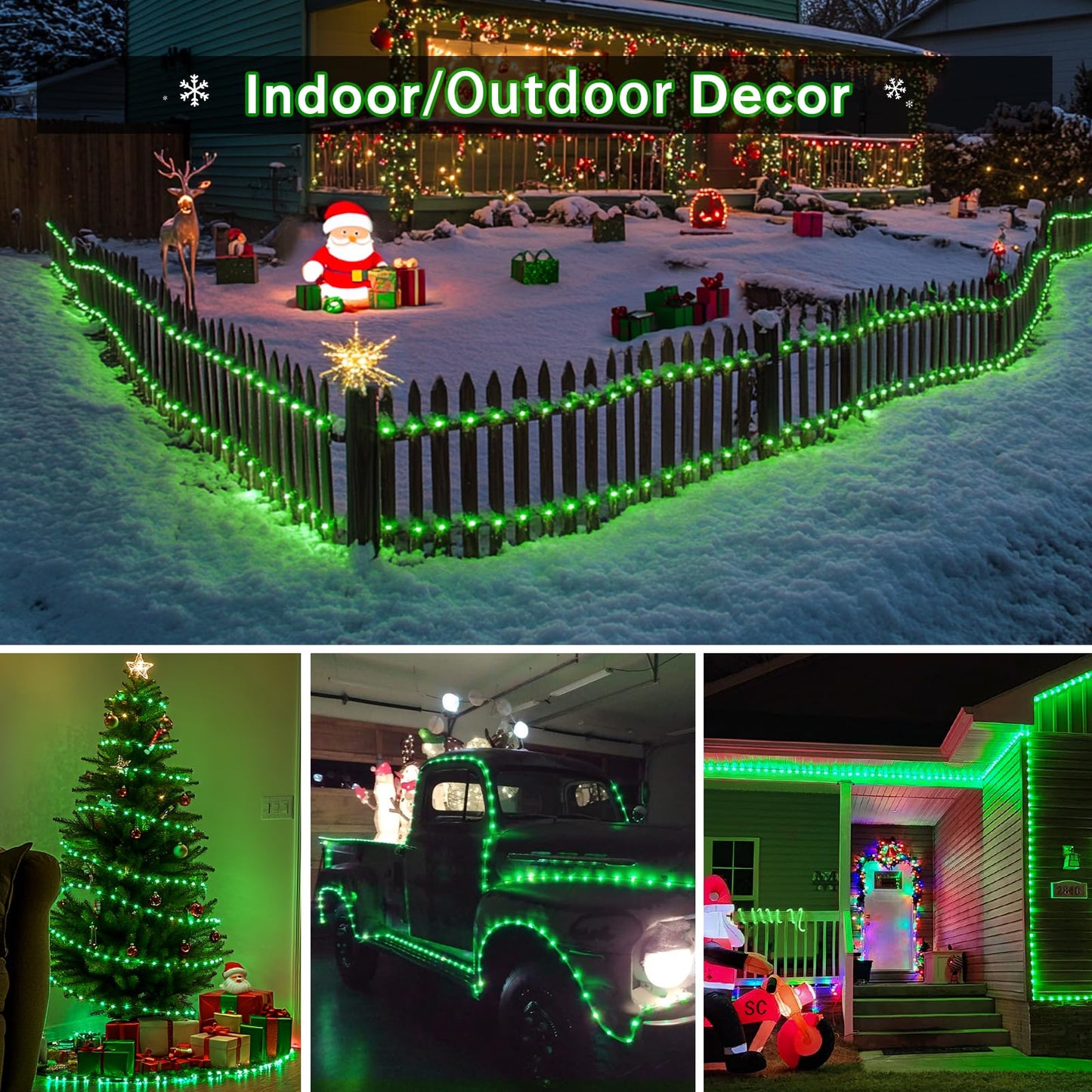 JMEXSUSS Green Halloween Solar Lights, 66 ft 200 LED Rope Lights Outdoor Waterproof, PVC Tube Green Christmas String Lights for Halloween Party Tree Fence Christmas