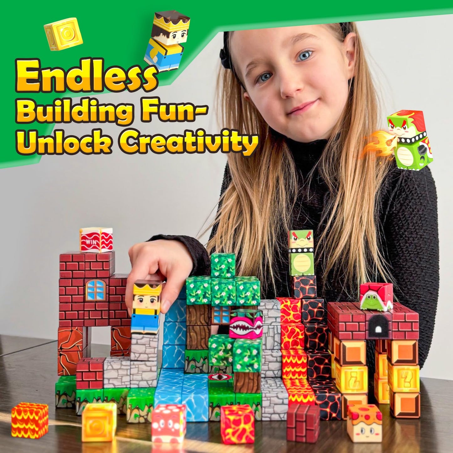 100PCS Magnetic Blocks Magnetic Building Blocks Sensory Toys for Kids Ages 3-5 6-8 8-12 Kids Game Toys for 3+ Year Old Boys & Girls, Mine Magnet World Craft 3 4 5 6 7 8 9 Year Old Boy Birthday Gift