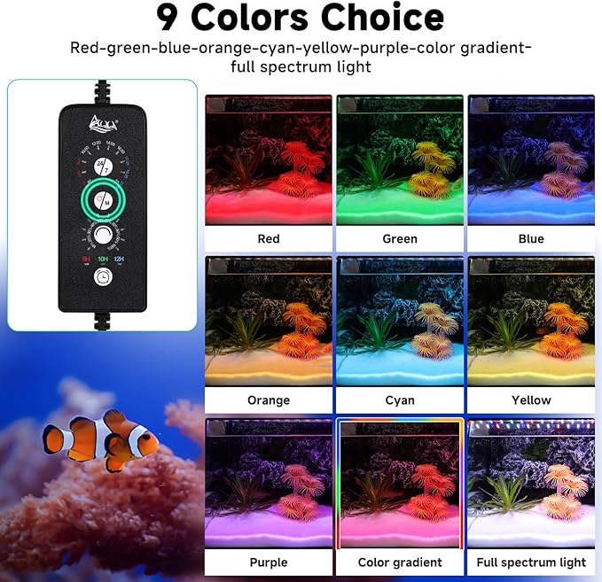 AQQA LED Aquarium Light, 24/7 Mode IP68 Waterproof Extendable Bracket Fish Tank Light, DIY Mode Full Spectrum Aquarium Plant Light, Adjustable Timer/Brightness Memory Function for 24-32 Inch Fish Tank
