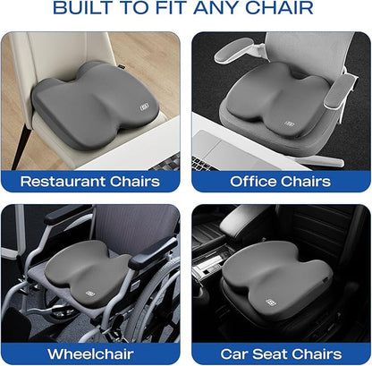 Skechers Seat Cushion, Ergonomic Memory Foam Cushion for Long Sitting Hours on Office & Home Chair, Car Seat Cushion for Sciatica, Coccyx Cushion,Gray