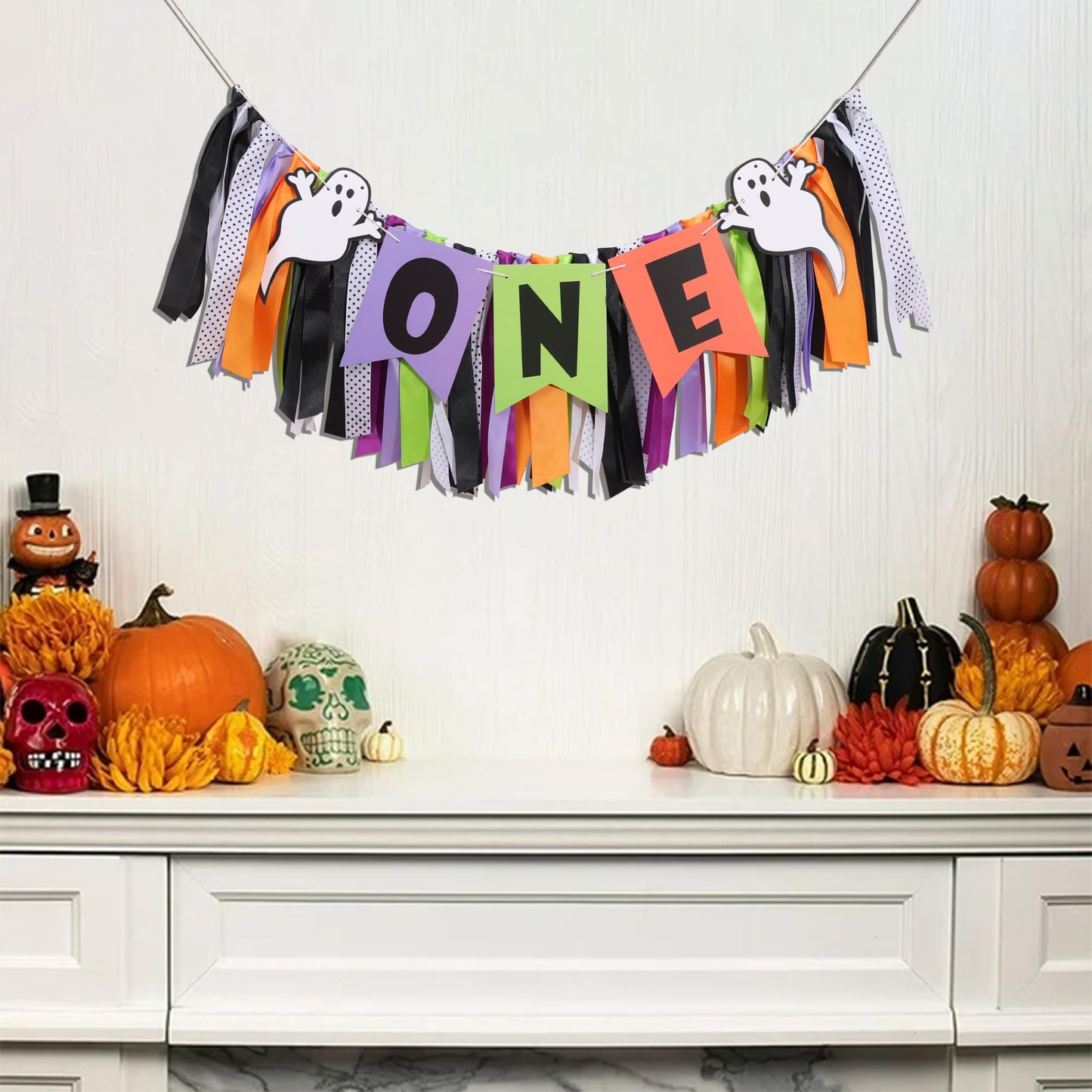 Spooky One Birthday High Chair Banner - Spooky One Birthday Decorations,Halloween First/1st High Chair Banner,Ghost 1st Decor