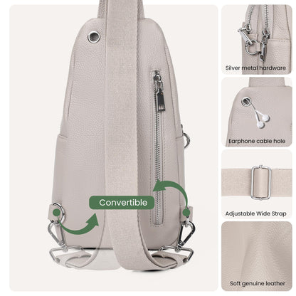 befen Soft Real Leather Small Sling Bag for Women Anti Theft Crossbody Bags Fanny Packs Travel Purses with RFID Blocking Card Slots Beige Grey