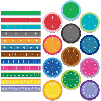 SpriteGru 156 PCS Magnetic Fraction Tiles Circles, Educational Math Magnets Learning Manipulative Fraction Bars Set for Preschool Elementary School