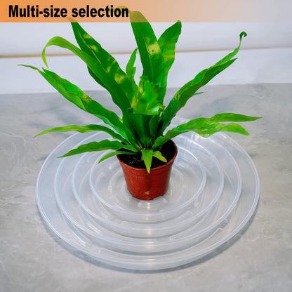 MSKIAUO 2 Packs Plant Saucer Pot Tray, 14 inch Clear Flower Planter Saucers and Drip Trays, 13 inch Plastic Flower Planter Saucers for Indoors Outdoors, Heavy Durable Plant Plate Water Catcher