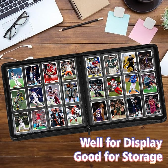12 Pocket Card Binder, 720 Pockets PU Leather Zipper Trading Card Collection Album, Side-Loading Card Storage Folders for MTG, TCG, Game/Sport Crads (Apple Green, 12 Pockets)