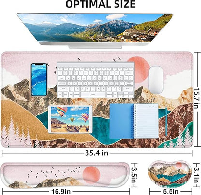 LATEEFAH Large Mouse Pad and Keyboard Wrist Rest, Desk Pad for Keyboard and Mouse, Extended Gaming Mouse Pad with Wrist Support, Waterproof Non-Slip Desk Mouse Mat for Office, Home
