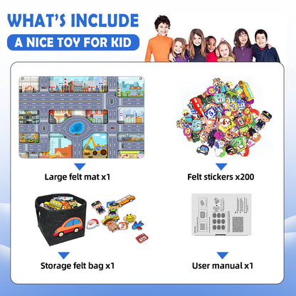 200 PCS Felt Board Story Set for Toddlers with Storage Bag City Traffic Themed Flannel Sensory Board Wall Interactive Storytelling Teaching Play Activity Kits 40x28 inch(Lightgrey)