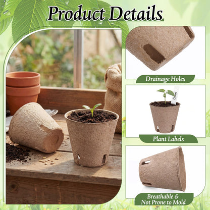 Ferrochef 240 Pcs 3.15 Inches Plant Seedling Starters Kit Peat Pots Round Plant Starter Pots with Drainage Holes Garden Germination Nursery Transplant Pot with 240 Labels and 2 Transplant Tool