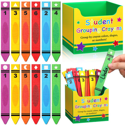Eaasty 37 Pcs Back to School Student Grouping Crayon Talking Sticks for Classroom Crayon Flip Name Sticks with Box for Classroom Management Tool Teacher Essential Student Educational Learning Activity