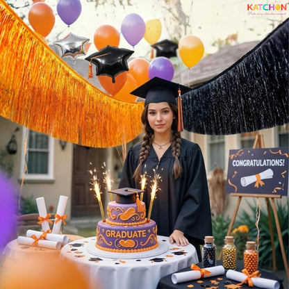KatchOn, XtraLarge Black and Orange Fringe Banner - 6.5 Ft, Pack of 2 Fringes | Tinsel Garland for Basketball Theme Birthday Decorations | Orange Black Fringe Garland for Graduation Decorations 2026