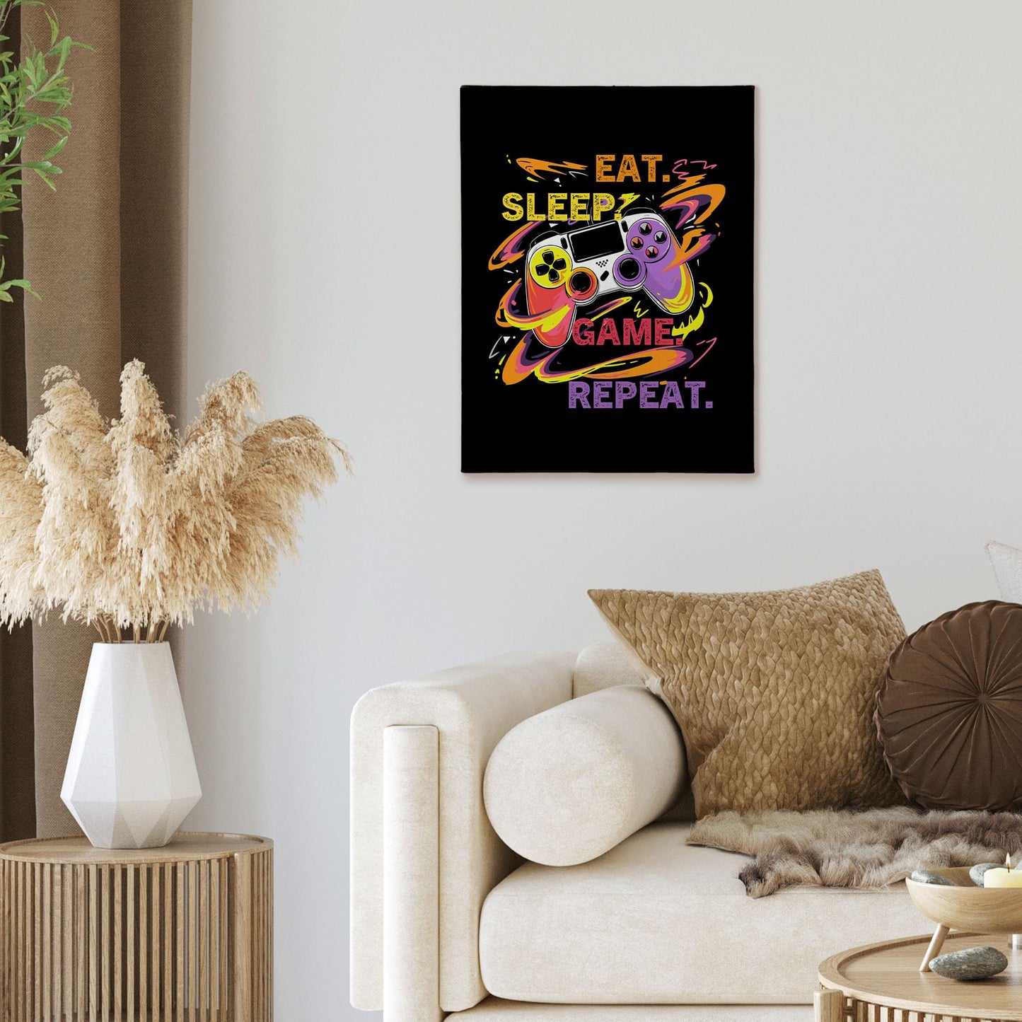 XINCEYWJ Gaming Gamer Room Wall Decor, Eat Sleep Game Repeat Canvas Art Prints Framed, Toddler Boy Room Decor, Anime Gaming Theme Wall Art for Children Youth Boy Room Nursery Room, 11x14 In