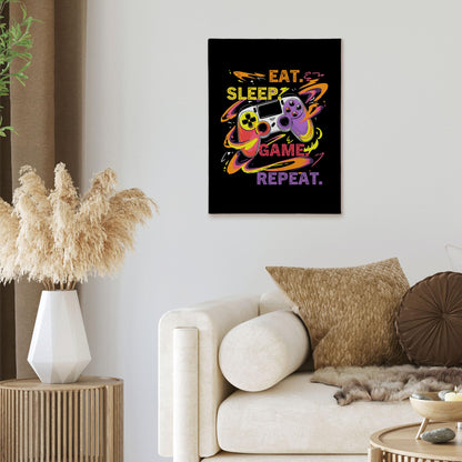 XINCEYWJ Gaming Gamer Room Wall Decor, Eat Sleep Game Repeat Canvas Art Prints Framed, Toddler Boy Room Decor, Anime Gaming Theme Wall Art for Children Youth Boy Room Nursery Room, 11x14 In