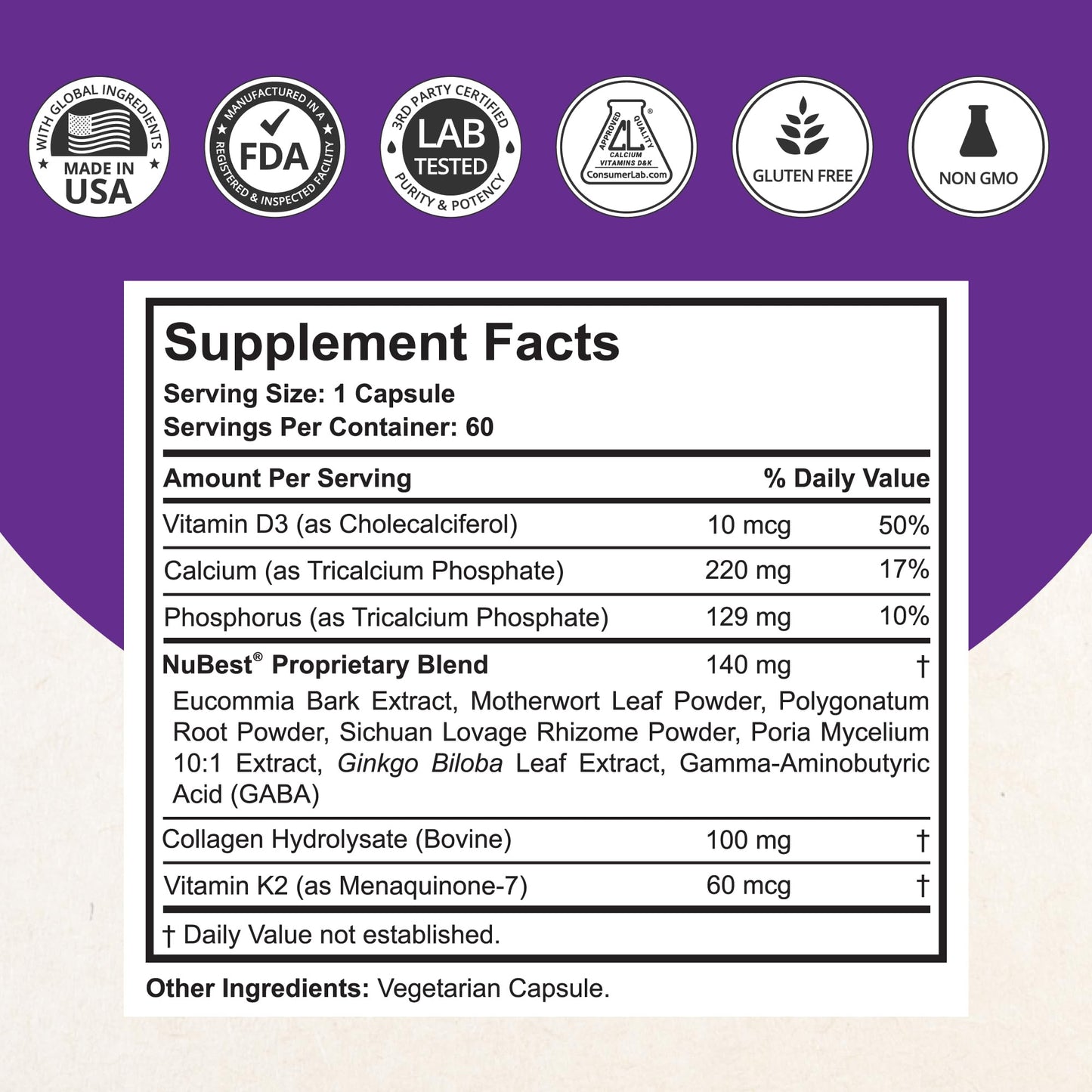 NuBest Tall 10+ Premium Bone Strength Formula, Enhanced Immunity and Overall Health for Age 10+ with Calcium, Vitamin D3, Vitamin K2, and Multivitamins | 60 Capsules | 1 Month Supply