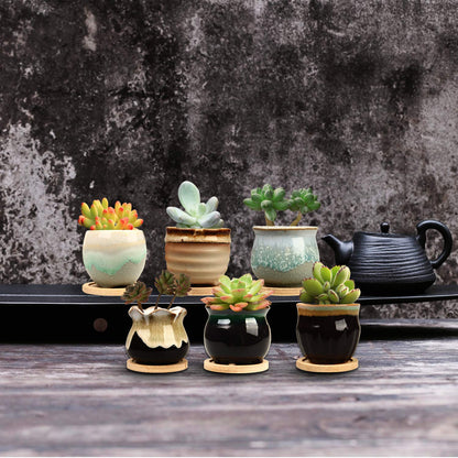 Brajttt 2.1 Inch Succulent Pot with Drainage,Planting/Flower Pots,Small Planter for Mini Plant Ceramic Flowing Glaze Base Serial Set with Holes