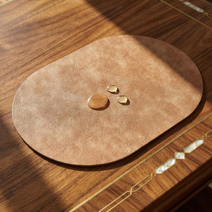 BIPASION Oval Placemats 2mm Ultra Thick Faux Leather Table Mats, Heat Resistant Waterproof Wipeable Dining Mats for Kitchen Table, Set of 6, Soft Apricot