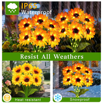 Solar Garden Lights Outdoor, 4 Pack Sunflower Lights with 24 Sunflower, Waterproof 60 Led Garden Fall Decor, Gifts for Mom Grandma, Decorative Solar Flowers for Pathway Patio Yard Flowerbed Decoration