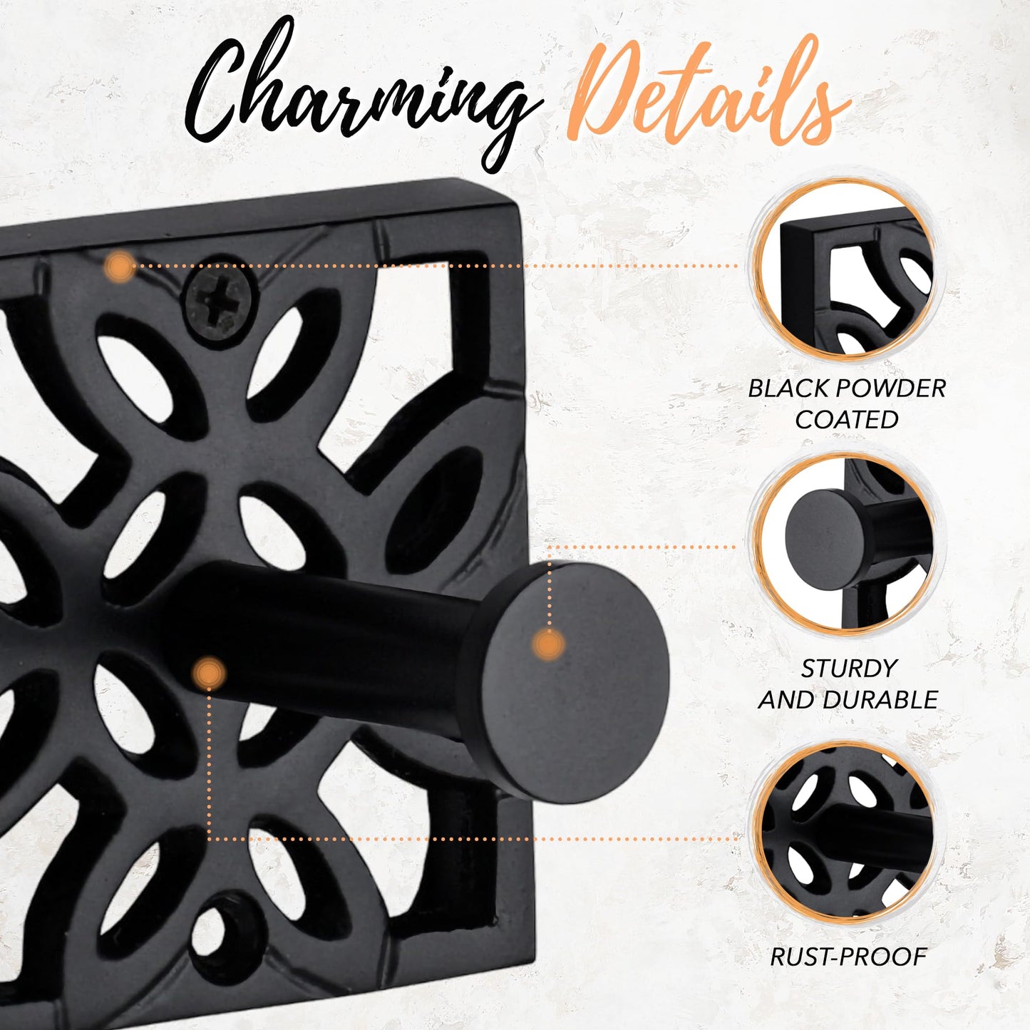 Autumn Alley Black Bathroom Towel Hook Robe Hook Wall Mounted - Decorative Wall Hooks for Towel, Robe, Coat, and Door Hooks for Bathroom Rustproof Modern Unique Style, 2 Pack