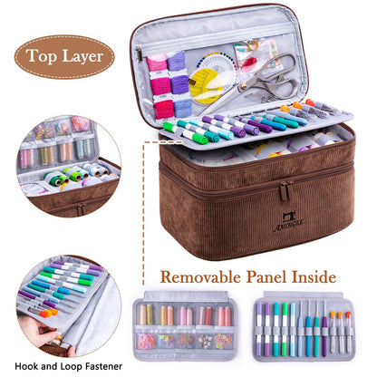 AMOIGEE Double-Layer Sewing Accessories Organizer with Pin Cushion – Large Sewing Storage Bag for Thread, Notions & Tools – Portable Travel Sewing Tote for Quilting, Embroidery & Crafts Gift (BagOnly)