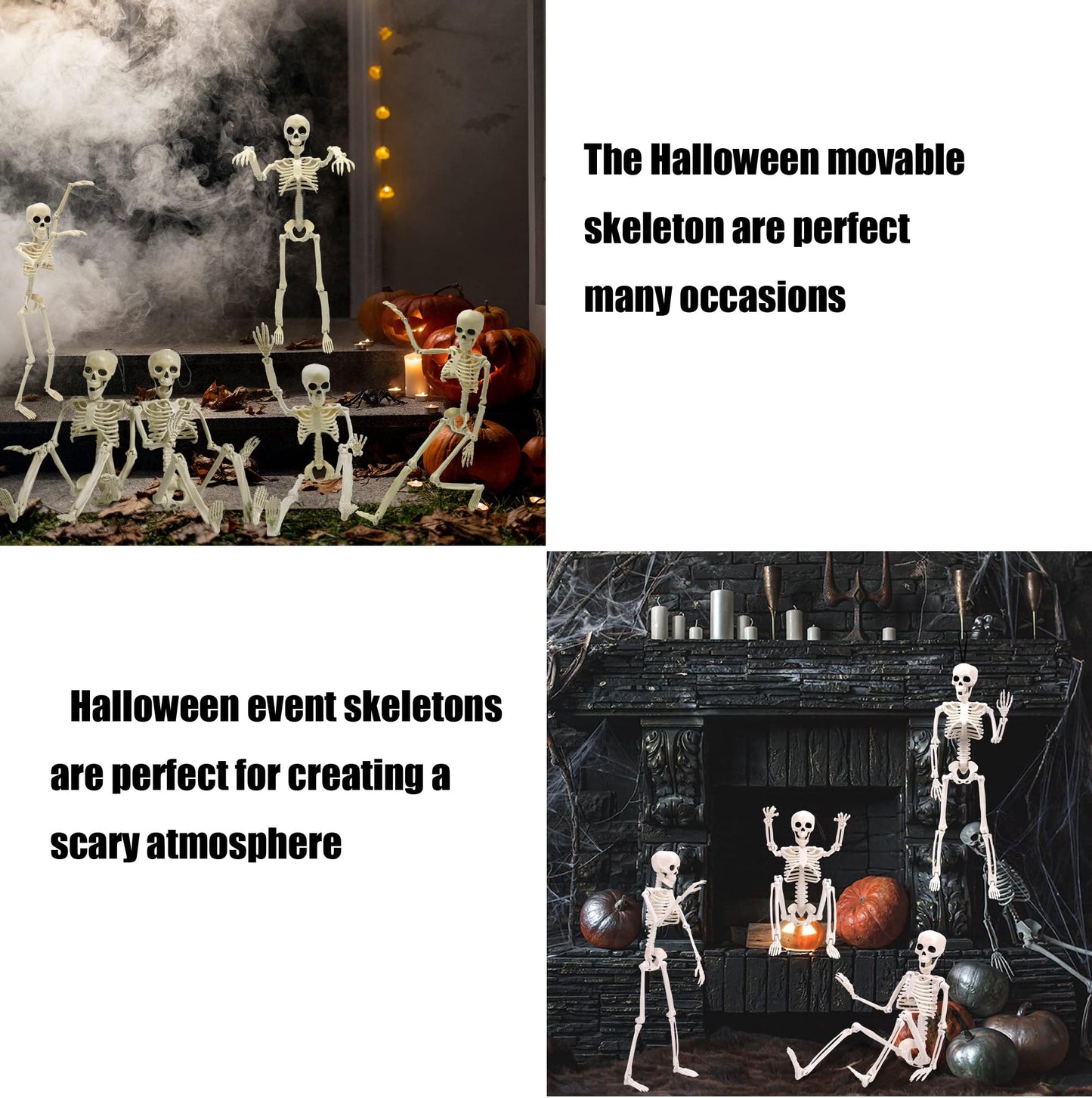 LIYUANBAIHUO 5 PCS Halloween Skeletons,16" Halloween Full Body Hanging Skeleton with Movable Posable Joints,Posable Skeletons for Graveyard Decorations, Spooky Scene Party Favors