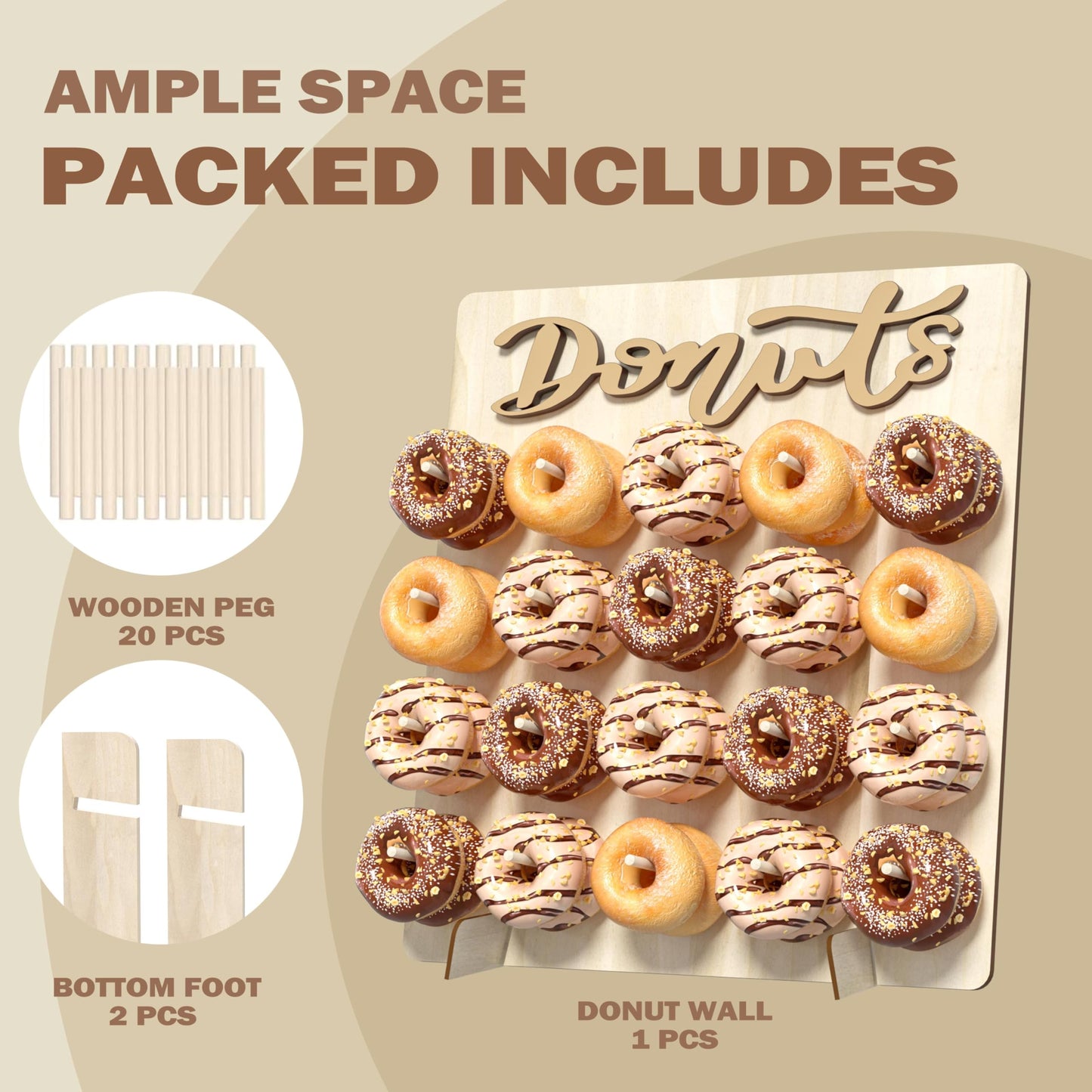 CORTNK Donut Wall Display Stand, Wooden Doughnut Holder Display 20 Donuts, Donut Holder Board for Donut Grow Up Party, Birthday, Wedding, Baby Shower, Donut Party Decorations (Natural)