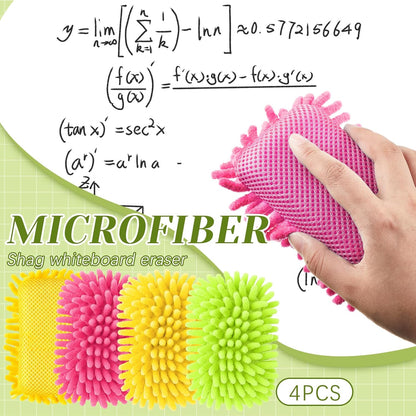 Zonon 4 Pieces Dry Erase Eraser Microfiber Shag Washable Whiteboard Eraser for Markers, Chalk, Classroom, Home and Office (Pink, Blue, Yellow, Green)