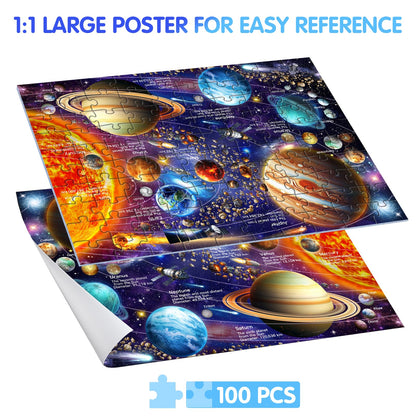 JOYZEXY 100 Piece Puzzles for Kids Ages 6-8-10, Solar System Puzzles 100 Pieces for Kids Science Educational Space Planet Puzzle Toys for Kids 6, 7, 8-10 Boys Girls