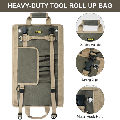 Tool Bag,Large Roll Up Tool Bag Organizer,13 Pockets Tool Roll Storage Pouch,Heavy Duty Portable Tool Storage Carrier Bag for Men,Mechanic,Electrician,Valentines Day Gifts for Men,Olive Green