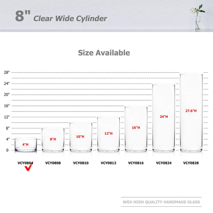 WGV Cylinder Vase, Open Width 8", Height 4", Clear Flat Pan Style Container, Planter Terrarium, Floral Centerpiece for Wedding Party Event, Home Office Decor, 1 Piece