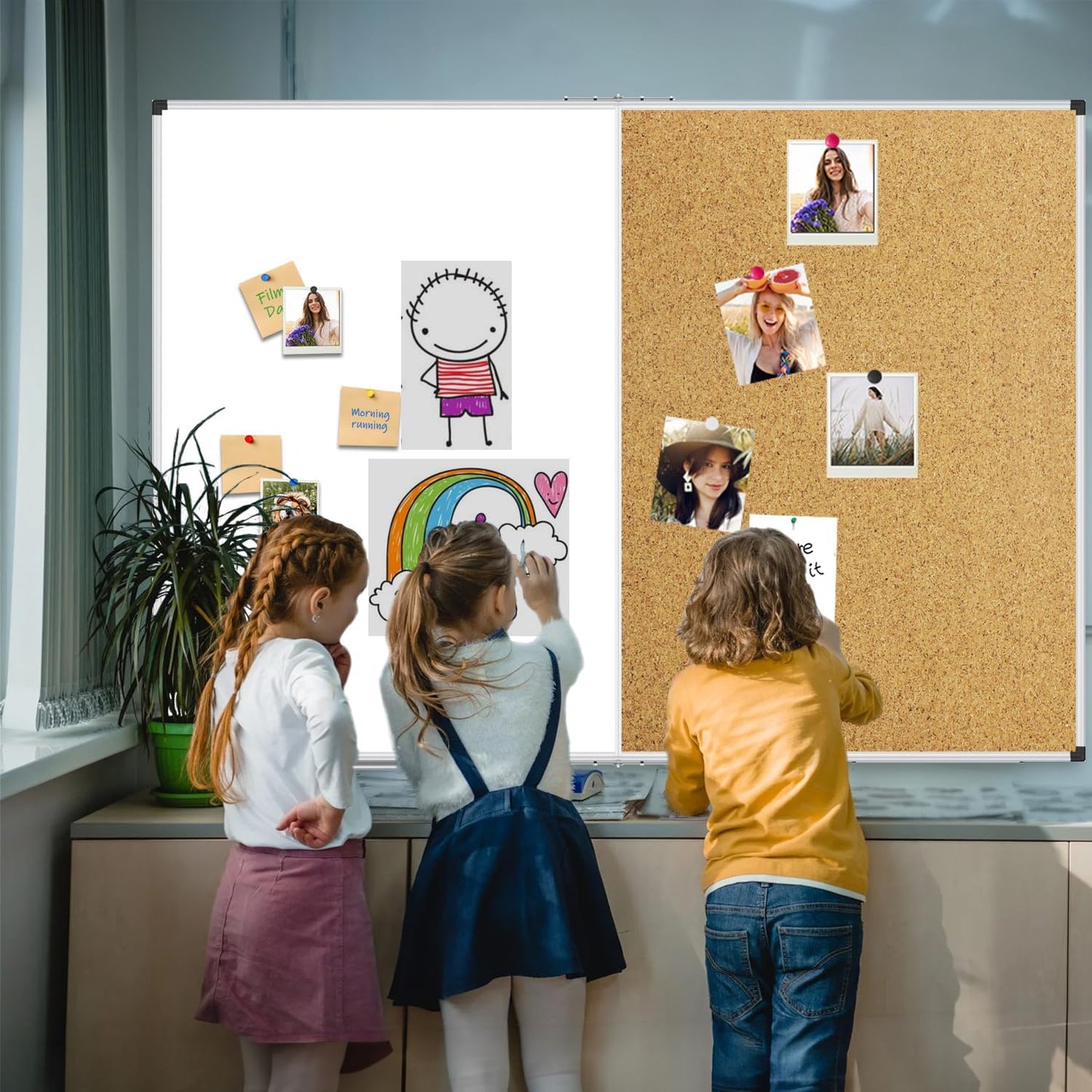 XBoard Extra Large Magnetic White Board and Bulletin Corkboard Combination, 72 x 48 Inch Foldable Dry Erase & Cork Combo Board for Wall with Aluminum Frame, 6' x 4' Notice Memo Board Pin Vision Board