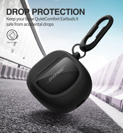 SURITCH Protective Cases for Bose QuietComfort Earbuds II 2022 / QuietComfort Ultra/Ultra Earbuds 2nd Gen, Shockproof Case Cover for Bose QC ii 2 & Ultra Case Accessories with Carabiner, Black