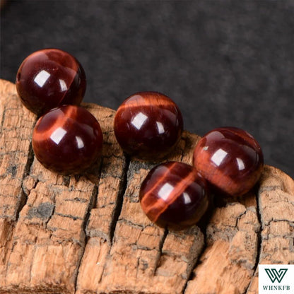 WHNKFB 8mm 50PCS Natural Red Tiger's Eye Round Beads, Smooth Polished Loose Gemstone Beads for Jewelry Making Craft - 4mm 6mm 8mm 10mm Options with Free Elastic Cord