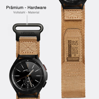 Nereides Band Compatible with Samsung Galaxy Watch 7 6 5 4 40mm 44mm/ Watch 6 4 Classic/Watch 5 Pro/Watch 3 Classic 41mm/Active 2, 20mm Nylon Replacement Sports Strap for Men Women(Light Brown,L)
