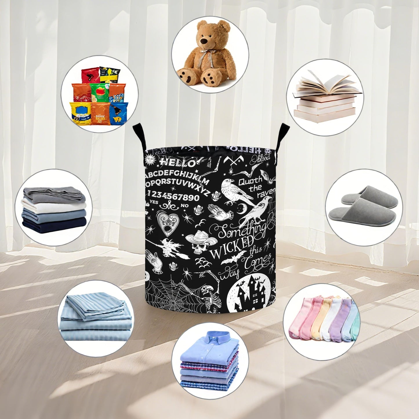 Halloween Black Laundry Basket Foldable Oxford Cloth Tote Bag Laundry Hamper Clothes Storage Bucket Organizer For Bathroom/Laundry Storage/Bedroom 19.6x15.7 Inch