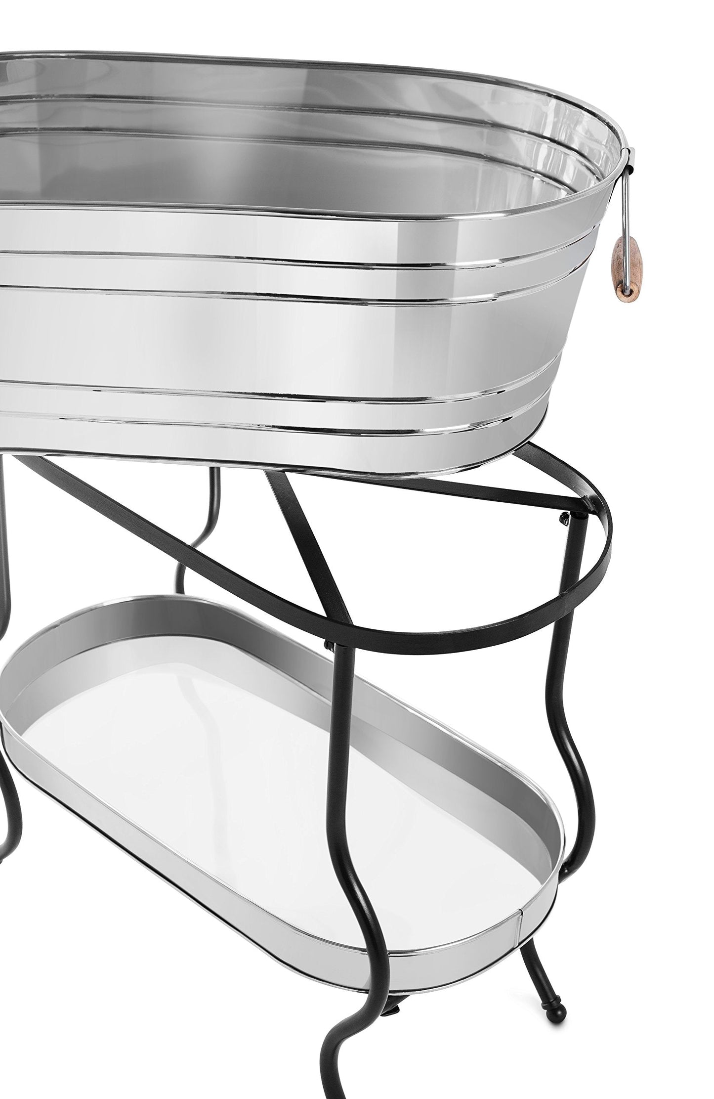 BirdRock Home Stainless Steel Beverage Tub with Stand - Oval - Bottom Tray - Party Drink Holder - Wooden Handles - Outdoor or Indoor Use - Free Standing