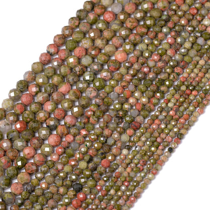 Song Xi 90pcs 4mm Natural Unakite Gemstone Beads Faceted Round Loose Stone Beads for Jewelry Making