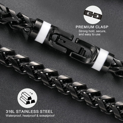 GTMJ 316L Stainless Steel Black Franco Chain Bracelet for men 7.5 Inches