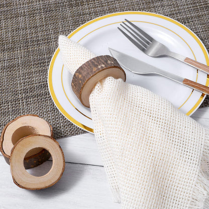 50 Pcs Wooden Bark Napkin Ring 1.18 Inch Handcrafted Wooden Napkin Holder Decorative Round Shaped Holders with Bark Edge Natural Design for Table Dining Parties Special Occasions Kitchen & Home Decor