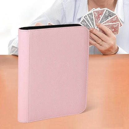 4 Pocket Ringless Side Loading Trading Card Binder, 160 Cards PU Fixed Page Zipper Card Album for TCG Sports Game Cards, Not Fit Top Loaders (Pink)