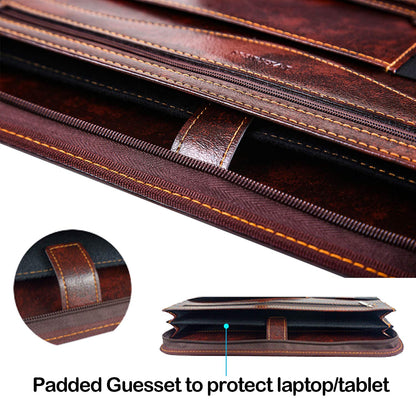 IVESIGN Zippered Padfolio for Women & Men Resume Portfolio Folder Vegan Leather Business Organizer Planner,with Writing Pad Interior 10.1 Inch Tablet Sleeve Dark Brown