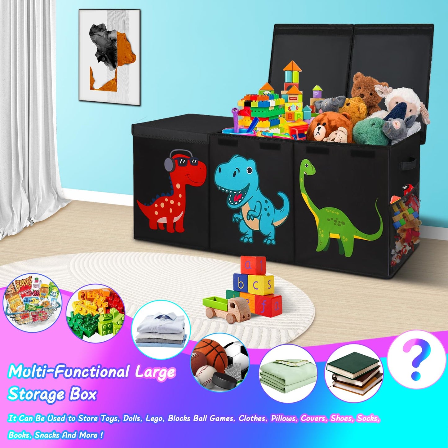Mabahoo Extra Large Toy Box, Collapsible Toy Storage Organizer with Lids, Cute Toy Storage Chest for Kids Boys Girls, 40" x 16" x 16" Bin Box for Living Room, Playroom, Bedroom, Nursery