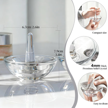 H&D HYALINE & DORA 2 Pack Round Glass Jewelry Dish Jewelry Tray Ring Dish Birthday Holiday Gifts for Women Mom(3.1 Inch)